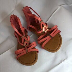 Qupid Pink Metal Trim Ankle Strap Flat Sandals for Women with Zipper